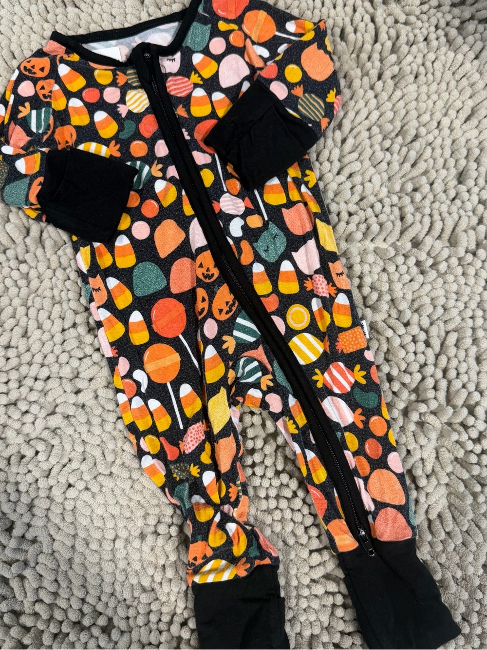 Little Sleepies Black Halloween Candy-Print One-Piece Bodysuit